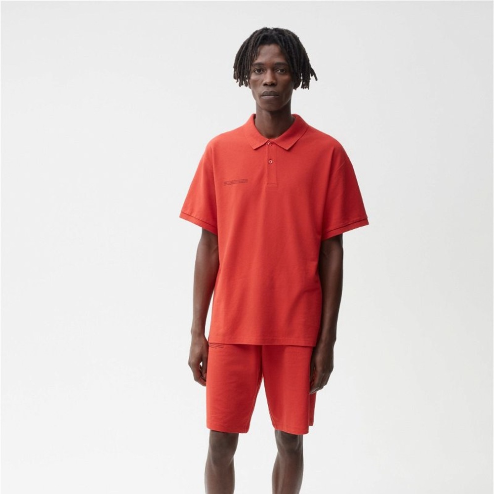 PANGAIA Organic Cotton Relaxed Pique Polo- Scarlet Res